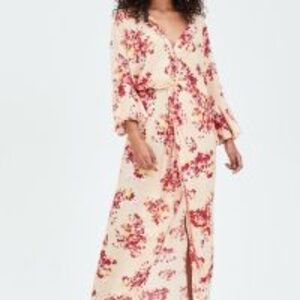 Elvi Stasis Premium Wrap Dress Size 6 Womens Maxi Floral Print Viscose Red Pink